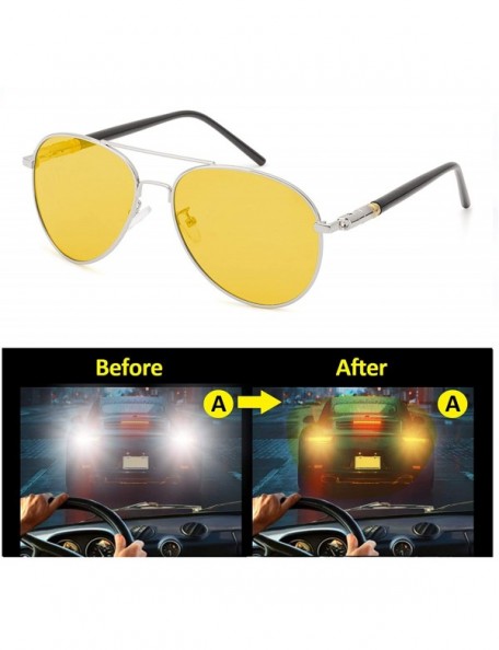 Aviator Polarized Glasses Classic Aviator - Silver Frame / Yellow Night-driving Glasses - C918UQMMAQA $19.46