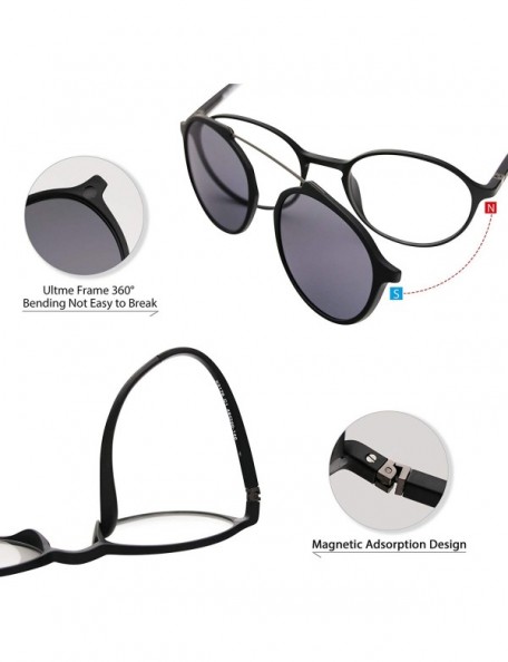 Aviator Magnetic Sunglasses Clip on for Men & Women UV400 Polarized Retro Round Anti-glare Clear Eyeglasses - CQ19246SAXK $23.99