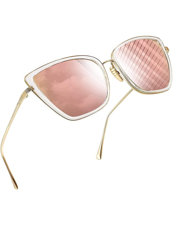 Cat Eye Oversized Cateye Sunglasses for Women - Fashion Metal Frame Cat Eye Womens Sunglasses - Pink - CX12MXFU328 $12.14
