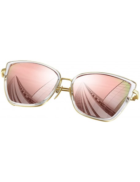 Cat Eye Oversized Cateye Sunglasses for Women - Fashion Metal Frame Cat Eye Womens Sunglasses - Pink - CX12MXFU328 $12.14