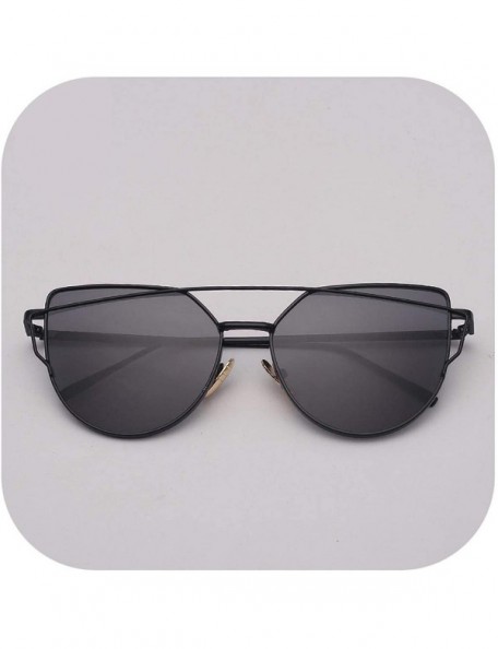 Cat Eye Cat Eye Sunglasses Women Vintage Metal Reflective Glasses Mirror Retro Oculos De Sol Gafas - Light Black - CJ199CL4R2...