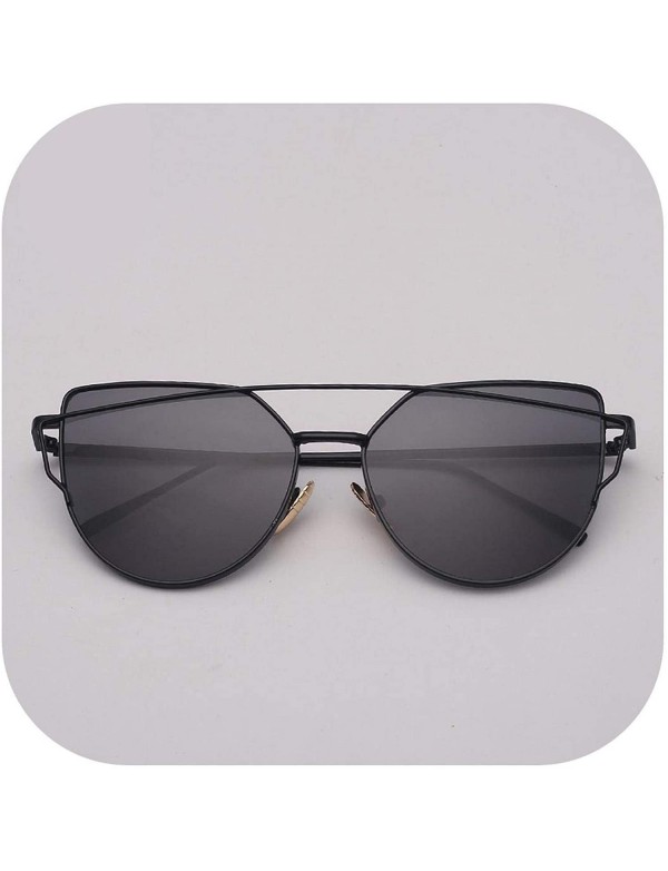 Cat Eye Cat Eye Sunglasses Women Vintage Metal Reflective Glasses Mirror Retro Oculos De Sol Gafas - Light Black - CJ199CL4R2...