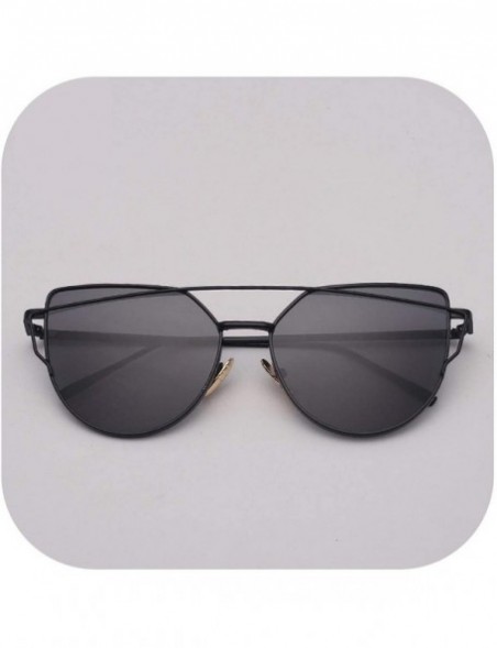 Cat Eye Cat Eye Sunglasses Women Vintage Metal Reflective Glasses Mirror Retro Oculos De Sol Gafas - Light Black - CJ199CL4R2...