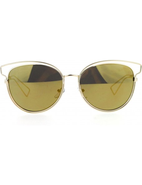 Butterfly Womens Sunglasses Thin Wire Metal Round Butterfly Fashion Flat Lens - Gold (Gold Mirror) - CZ188YOM45T $10.36