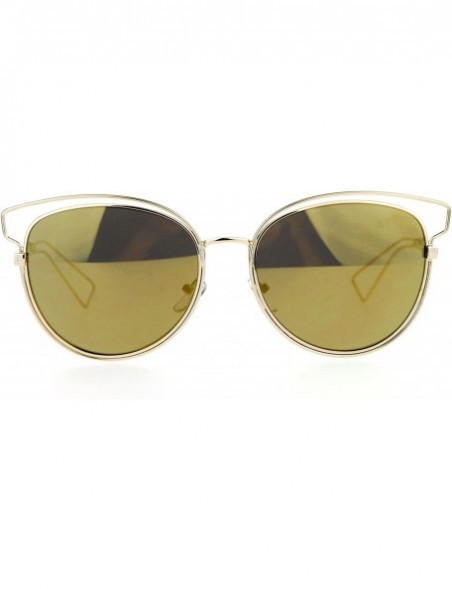 Butterfly Womens Sunglasses Thin Wire Metal Round Butterfly Fashion Flat Lens - Gold (Gold Mirror) - CZ188YOM45T $10.36
