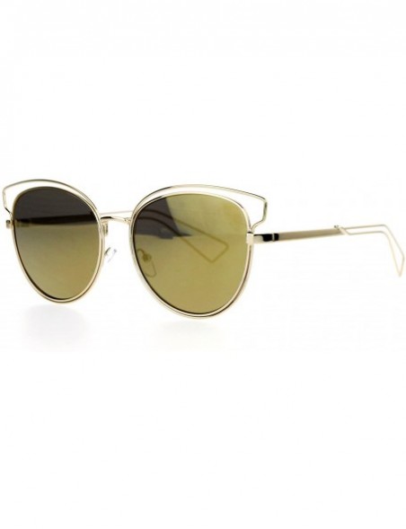 Butterfly Womens Sunglasses Thin Wire Metal Round Butterfly Fashion Flat Lens - Gold (Gold Mirror) - CZ188YOM45T $10.36