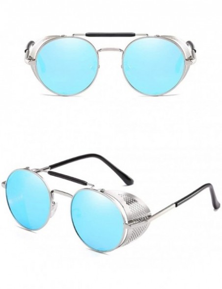 Round Steampunk Windproof Sunglasses Protection Personality - Silver/Blue - C218T0RNH5I $17.04