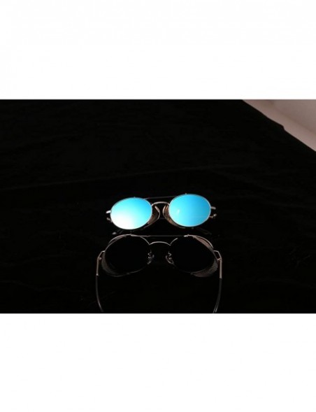 Round Steampunk Windproof Sunglasses Protection Personality - Silver/Blue - C218T0RNH5I $17.04