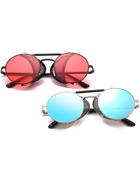 Round Steampunk Windproof Sunglasses Protection Personality - Silver/Blue - C218T0RNH5I $17.04