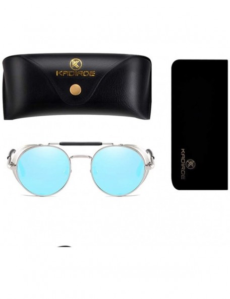 Round Steampunk Windproof Sunglasses Protection Personality - Silver/Blue - C218T0RNH5I $17.04