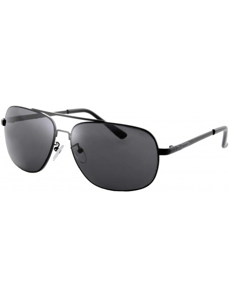 Oversized Sunglasses for Men Metal Double Bridge Classic Rectangular Frame Black - Black Metal Frame/ Black Lens - C918K3WYG5...