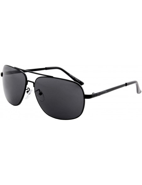 Oversized Sunglasses for Men Metal Double Bridge Classic Rectangular Frame Black - Black Metal Frame/ Black Lens - C918K3WYG5...