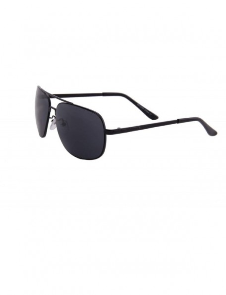 Oversized Sunglasses for Men Metal Double Bridge Classic Rectangular Frame Black - Black Metal Frame/ Black Lens - C918K3WYG5...