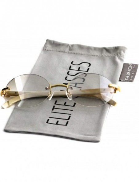 Rimless Retro Wood Buffs Vintage Style Gangster Rimless Clear Lens Oval Eye Glasses - Tinted-clear/Cream - CA18S5LXXW4 $15.58