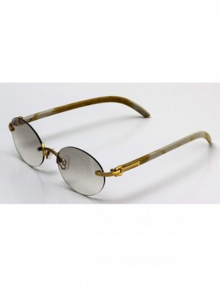 Rimless Retro Wood Buffs Vintage Style Gangster Rimless Clear Lens Oval Eye Glasses - Tinted-clear/Cream - CA18S5LXXW4 $15.58