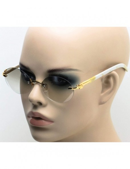 Rimless Retro Wood Buffs Vintage Style Gangster Rimless Clear Lens Oval Eye Glasses - Tinted-clear/Cream - CA18S5LXXW4 $15.58