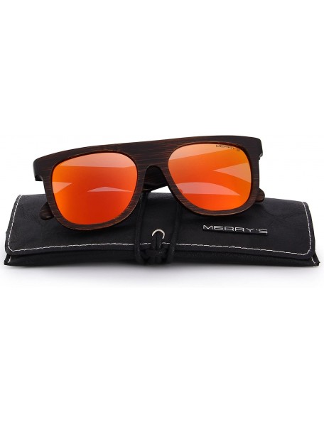 Square Men Wooden Polarized Sunglasses 100% UV Protection vintage Eyewear S5085 - Red - CH185DMCY65 $22.96