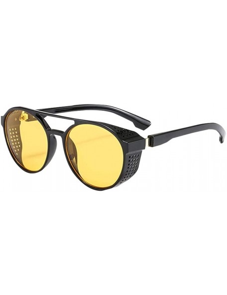 Round Steampunk Retro Round Sunglasses - UV400 Glasses for Men and Women - Black+yellow - CW18U9S02QE $9.40