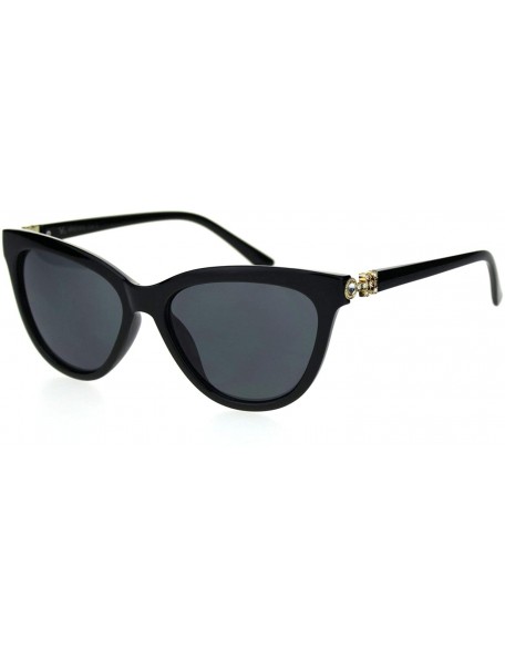 Cat Eye Womens Large Rhinestone Jewel Hinge Oversize Cat Eye Sunglasses - Black Gold Solid Black - CI18S7C602I $13.18