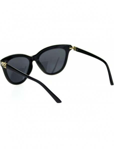 Cat Eye Womens Large Rhinestone Jewel Hinge Oversize Cat Eye Sunglasses - Black Gold Solid Black - CI18S7C602I $13.18