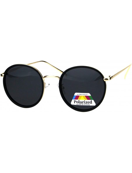 Round Polarized Lens Sunglasses Unisex Round Designer Vintage Style Shades - Black Gold (Black) - CR18QDRAIUS $13.61