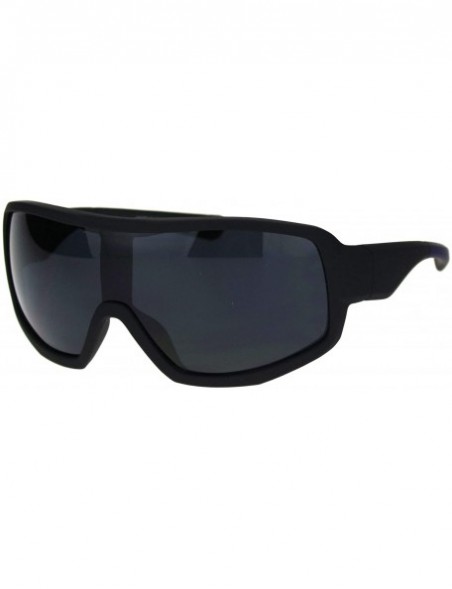 Rectangular Mens Oversize Biker Racer Shield Flat Top Warp Plastic Sunglasses - Matte Black Blue - C718R4C6ASD $13.21