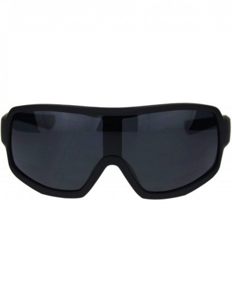 Rectangular Mens Oversize Biker Racer Shield Flat Top Warp Plastic Sunglasses - Matte Black Blue - C718R4C6ASD $13.21