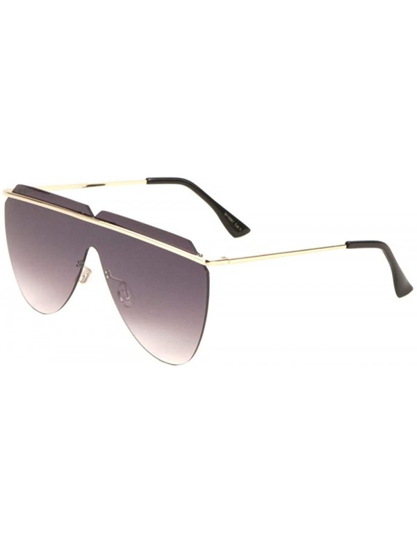 Shield Flat Top One Piece Round Shield Cross Metal Bar Triangle Lens Cut Sunglasses - Smoke - C6197WXD35R $12.38