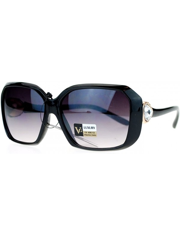 Square Womens Fashion Sunglasses Square Rectangular Frame Pear Rhinestone - Black - CC125NXNDQ3 $7.93