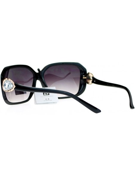 Square Womens Fashion Sunglasses Square Rectangular Frame Pear Rhinestone - Black - CC125NXNDQ3 $7.93