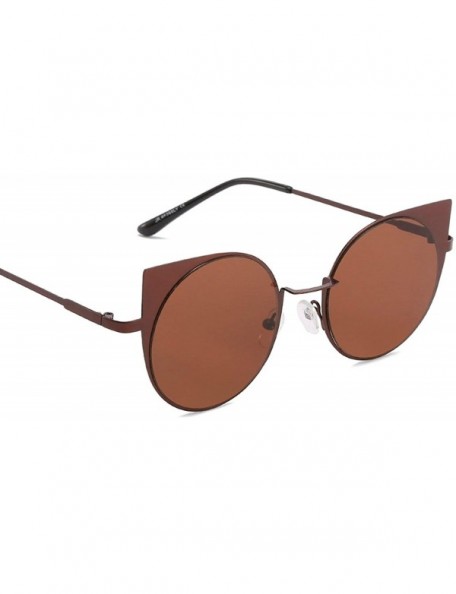 Oval Classic Retro Designer Style Cat's Eye Frame Sunglasses for Women Metal AC UV 400 Protection Sunglasses - Brown - CC18SZ...