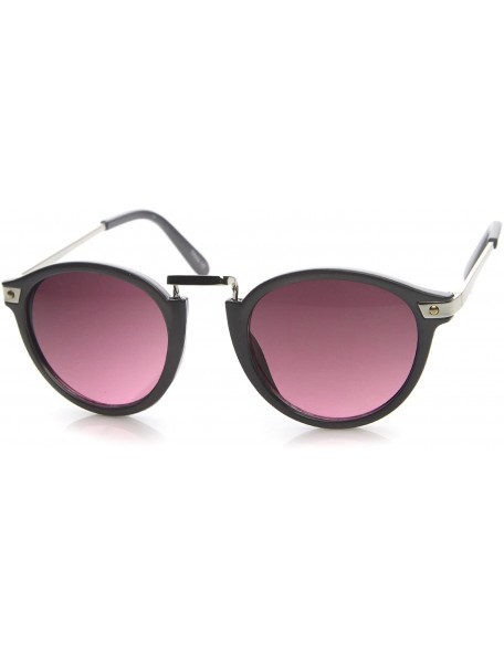 Round Retro Horn Rimmed Metal Nose Bridge P3 Round Sunglasses 50mm - Matte Blue-gold / Red - CZ12NRN22J5 $10.37