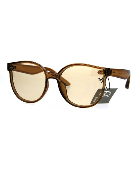 Round Hipster Round Horned Geek Nerdy Plastic Sunglasses - Brown - CM1869K8N7G $8.05