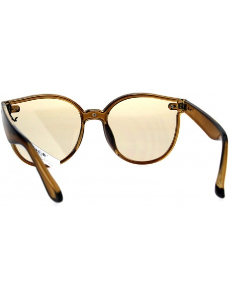 Round Hipster Round Horned Geek Nerdy Plastic Sunglasses - Brown - CM1869K8N7G $8.05