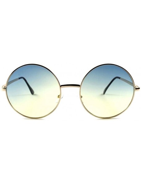 Round Vintage Retro Two Tone Lens Oversized Round Womens Sunglasses - Bule / Yellow - CX18X70EL6E $22.46