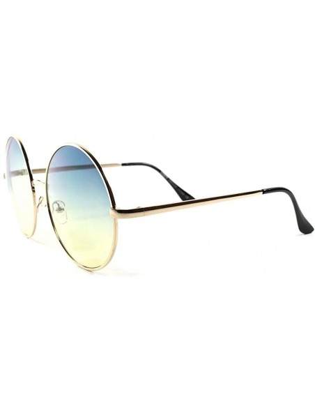 Round Vintage Retro Two Tone Lens Oversized Round Womens Sunglasses - Bule / Yellow - CX18X70EL6E $10.97