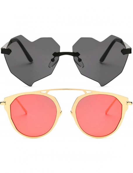 Round Ladies Metal Cat Eye Heart Round Integral Sunglasses Elegant De Luxe Stylish - Fan_2p_30mix - CW17YEGCCZ7 $17.96