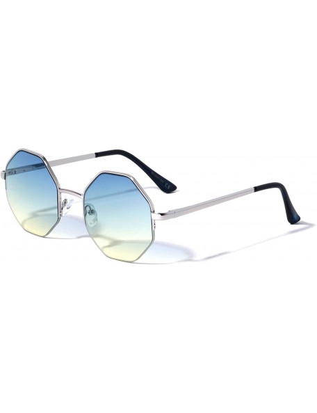 Semi-rimless Oceanic Color Semi Rimless Geometric Polygon Sunglasses - Blue Green - CY1900OHK2A $13.39