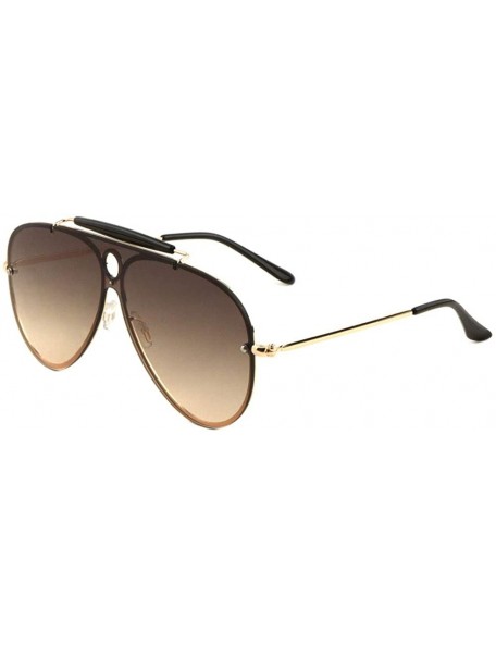 Aviator Oceanic Color Circle Lens Cut One Piece Shield Lens Modern Round Aviator Sunglasses - Brown - CG190I4DZAA $17.38