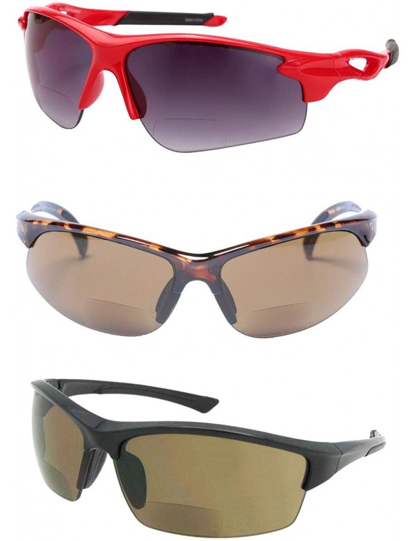 Rimless The Allstars" 3 Pair of our Most Popular Bifocal Sport Wrap Unisex Sunglasses - Brown/Red - CW1963T33HQ $20.32