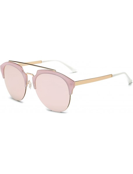 Round Women's Fashion Designer Half Frame Round Cateye Sunglasses - Gold / Peach - CM17WWA6XOM $20.24