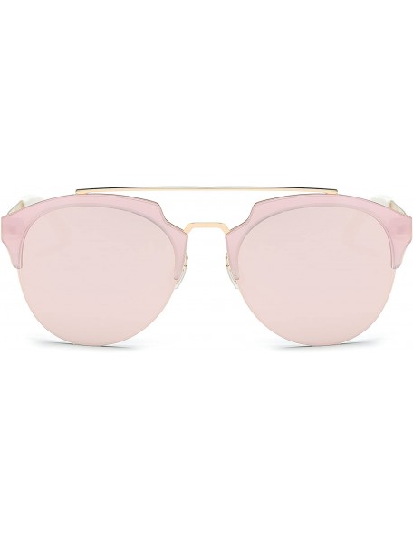 Round Women's Fashion Designer Half Frame Round Cateye Sunglasses - Gold / Peach - CM17WWA6XOM $20.24