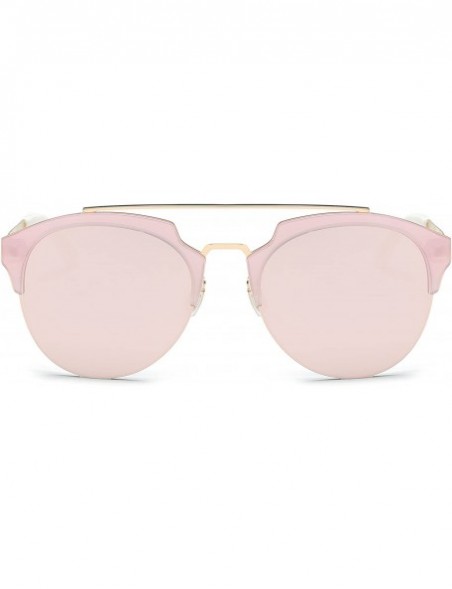 Round Women's Fashion Designer Half Frame Round Cateye Sunglasses - Gold / Peach - CM17WWA6XOM $20.24