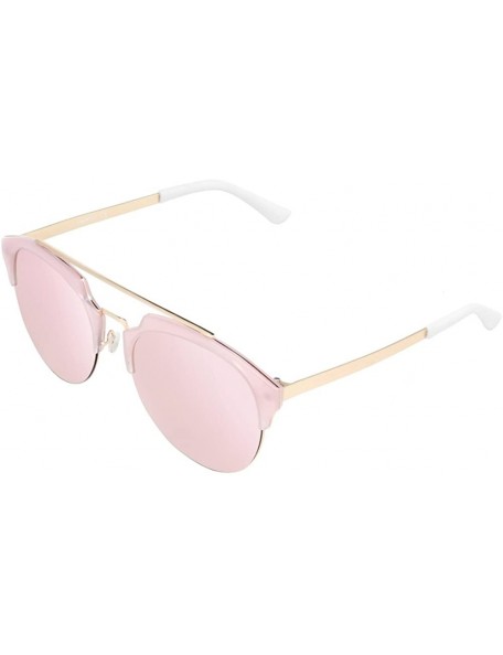 Round Women's Fashion Designer Half Frame Round Cateye Sunglasses - Gold / Peach - CM17WWA6XOM $20.24