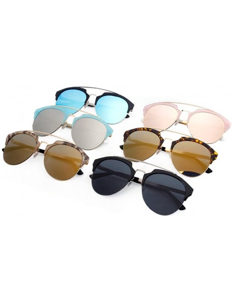 Round Women's Fashion Designer Half Frame Round Cateye Sunglasses - Gold / Peach - CM17WWA6XOM $20.24