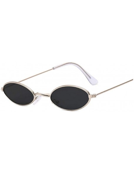 Oval Retro Small Oval Sunglasses Women Vintage Shades Black Red Metal Color Sun Glasses Fashion Lunette - Silvergray - CN1985...