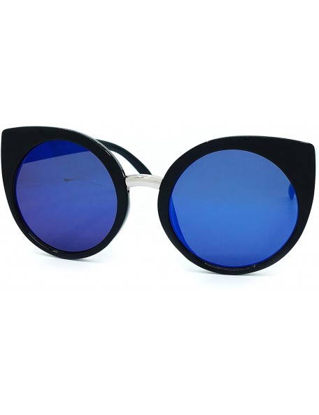 Square 6003 Premium Oversize XL Women Cateye Retro Vintage Mirrored Brand Designer Style Sunglasses - Black Blue - C018HHIUQ3...