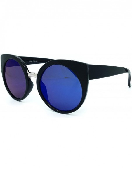 Square 6003 Premium Oversize XL Women Cateye Retro Vintage Mirrored Brand Designer Style Sunglasses - Black Blue - C018HHIUQ3...