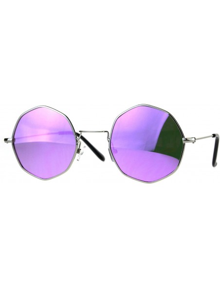 Round Round Octagon Shape Sunglasses Vintage Thin Metal Fashion Mirror Lens - Silver (Purple Mirror) - CO1806ACX50 $19.30