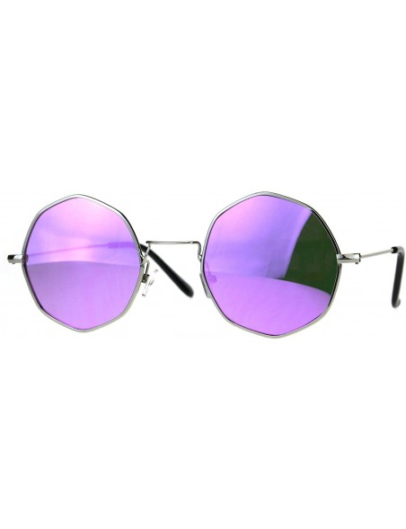 Round Round Octagon Shape Sunglasses Vintage Thin Metal Fashion Mirror Lens - Silver (Purple Mirror) - CO1806ACX50 $7.82